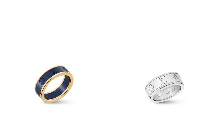 SMALL RING配黃K金及鈦金屬（左圖）9萬9500元、SMALL RING配白K金（右圖）14萬3000元。品牌提供