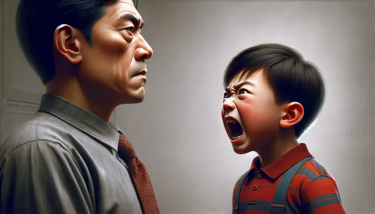 5歲男童的怒吼，爸爸超無奈。AI生成示意圖