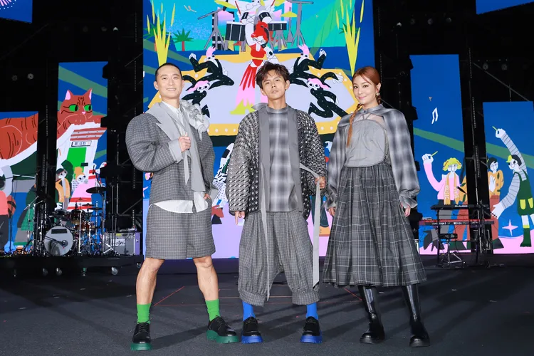 莎莎（左起）、阿翔和浩子一到現場就和粉絲熱情互動。民視提供