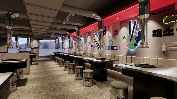 .「金咕韓式原塊烤肉」的客席區約50坪，共有95個座位。業者提供