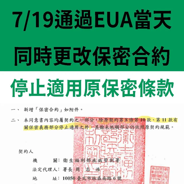 國民黨立委賴士葆質疑，高端疫苗通過EUA當天立刻重新簽定更嚴格的保密合約，時間點太詭異。翻攝賴士葆臉書