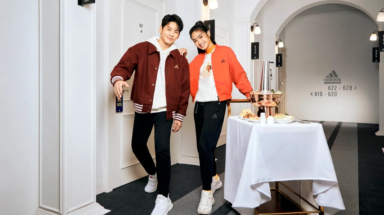 林柏宏（左）與雷嘉汭（右）拍攝adidas全新形象影片。品牌提供