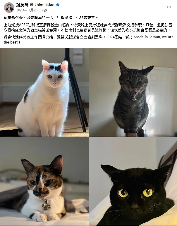 翻攝蕭美琴臉書@蕭美琴 Bi-khim Hsiao