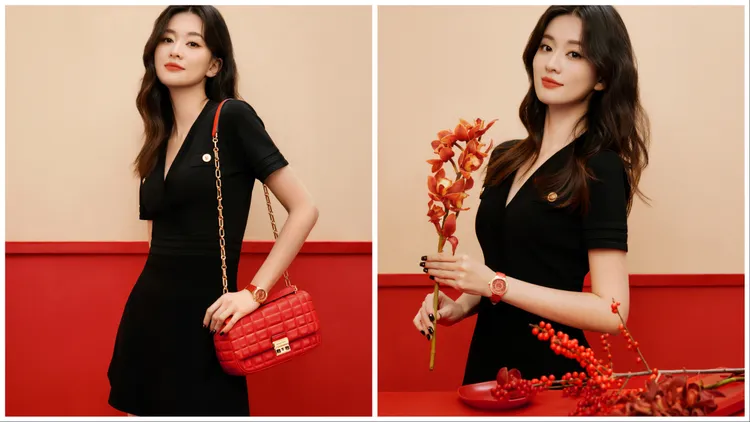 黑色針織洋裝1萬3800元、紅色TRIBECA包1萬9000元。品牌提供