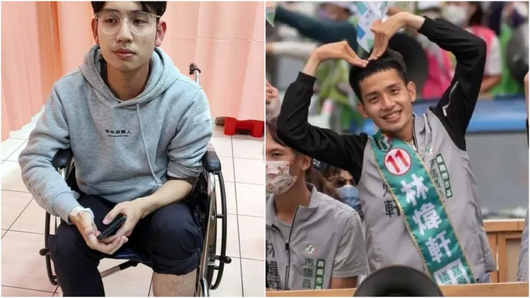 嘉義市議員林煒軒今早座車被追撞，結果對方下車持甩棍追打他與李姓助理，林煒軒就醫時受傷不良於行坐輪椅。左圖中央社、右圖取自林煒軒臉書