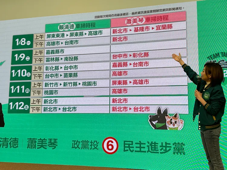 賴清德、蕭美琴全國車掃時間。潘袁詩羽攝