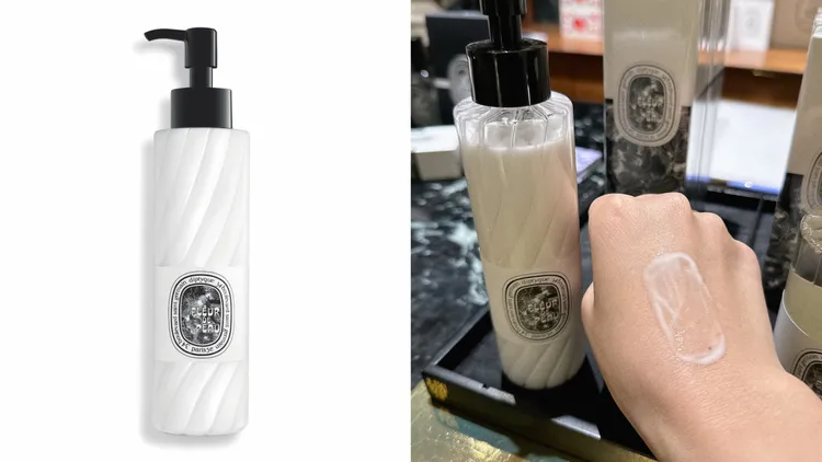 Diptyque肌膚之華手部及身體潤膚乳，200ml／1900元。左圖品牌提供、右圖張家玲攝