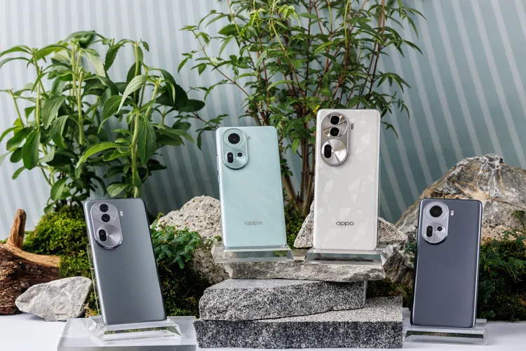 OPPO Reno11 全系列推出「珍珠白」、「波紋綠」、「岩石灰」三種自然風格。業者提供