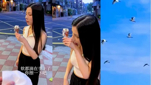 長髮妹一舔悲劇了 她吃的不是冰!而是鳥屎
