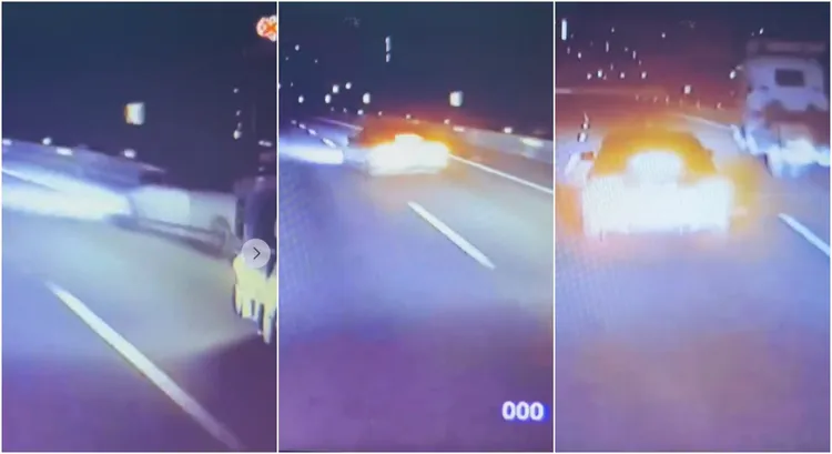 小轎車鬼切後，在大車前幾乎停下，相當危險。翻攝自爆料公社二社