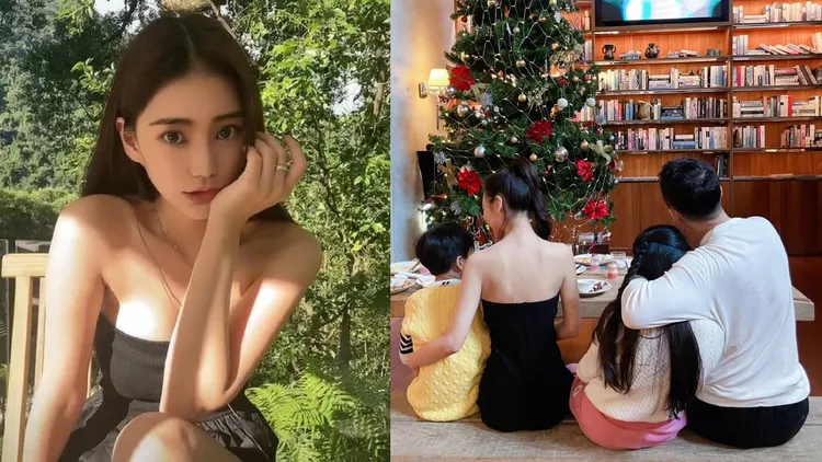 汪小菲昨曬出「一家4口照」，曼蒂時常穿類似的露背裝。翻攝Mandy曼蒂抖音、汪小菲微博