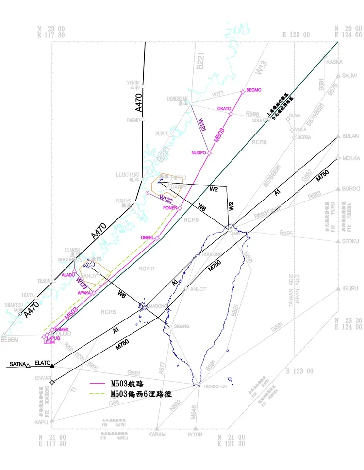 航線示意圖。民航局提供