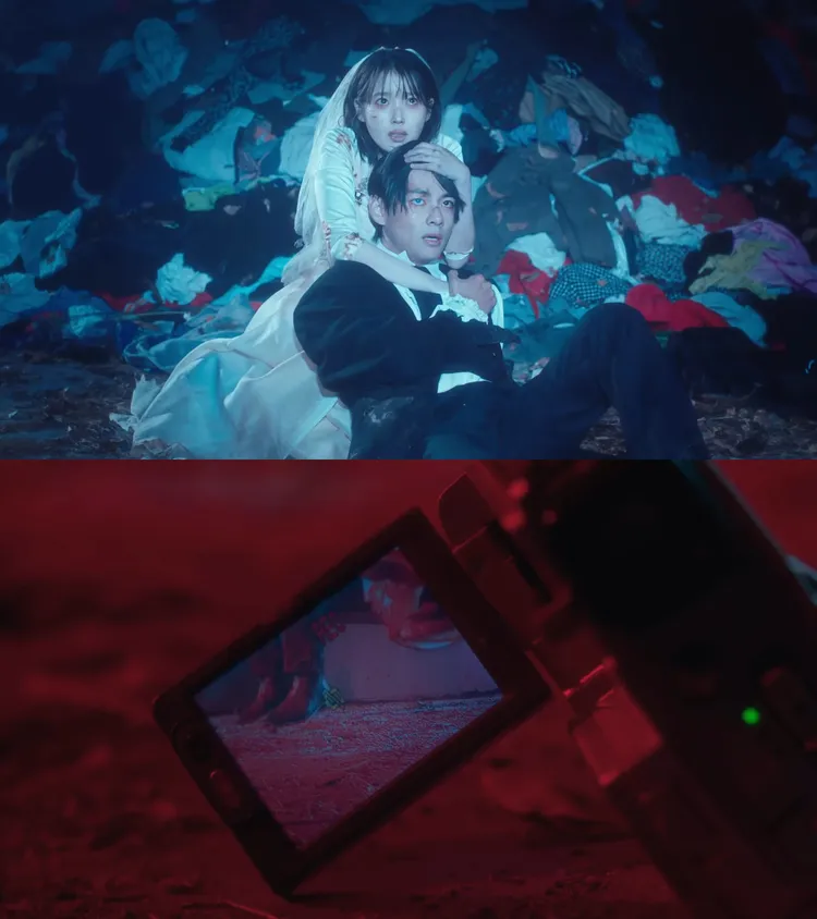 IU和V最後逃不過方塊的追擊，雙腳騰空暗指逃離壓迫，終於可以自由地飛翔。翻攝YouTube