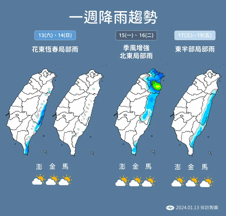 降雨趨勢。氣象署提供
