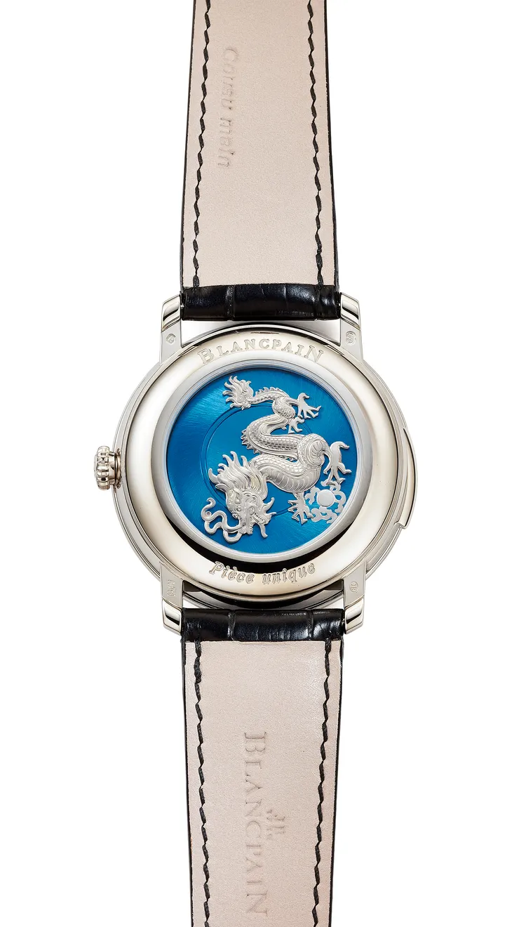 寶珀Villeret三問報時腕錶背面，全球限量1只，1001萬4000元。品牌提供