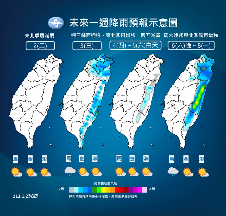 降雨趨勢。氣象署提供
