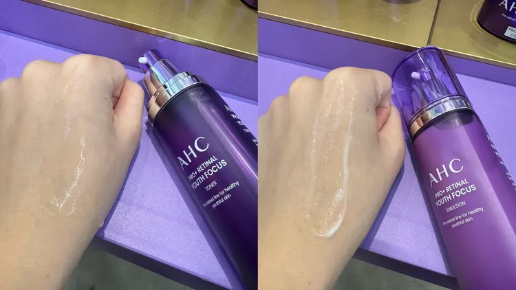 AHC PRO+ A醛逆時煥活柔膚露（左圖）130ml／1100元、PRO+ A醛逆時煥活水凝乳（右圖）130ml／1100。張家玲攝