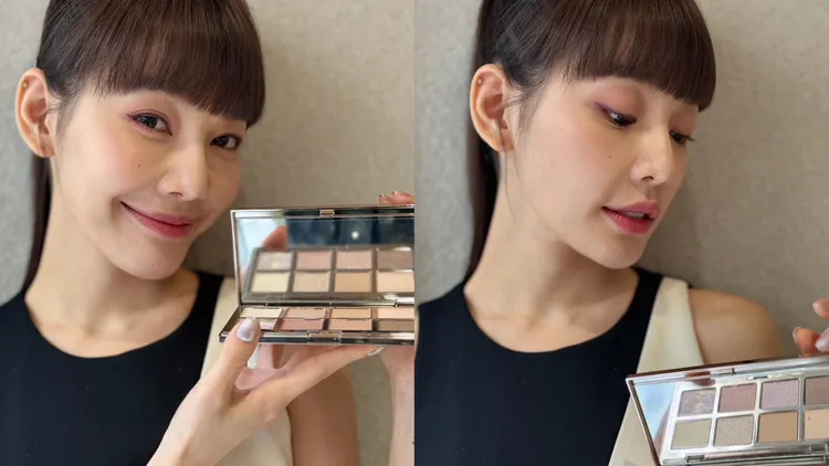 Model將晶巧霓光眼彩盤（金炫特藏版）用於臉部重點打亮。張家玲攝