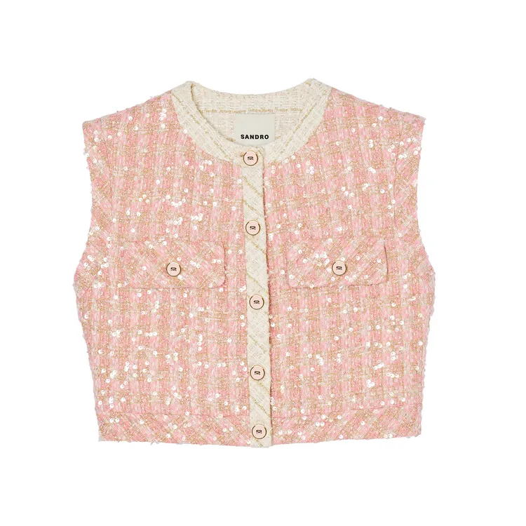 粉色粗花呢亮片背心，1萬1290元。品牌提供