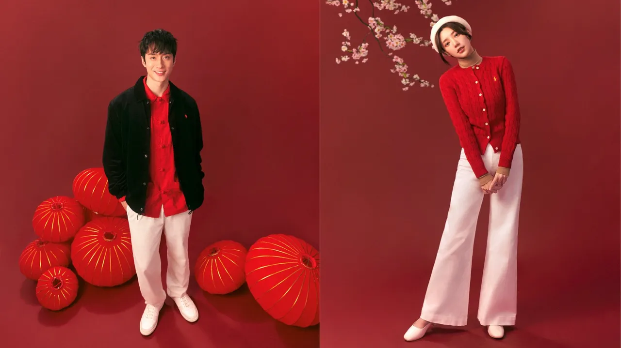 劉俊謙（左）郭雪芙（右）拍攝Polo Ralph Lauren新年企劃。品牌提供