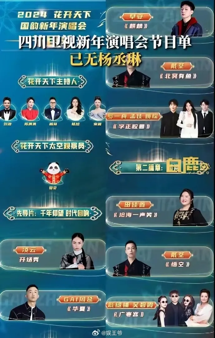 昨日新版名單上已無楊丞琳，引發網友熱議。翻攝自微博