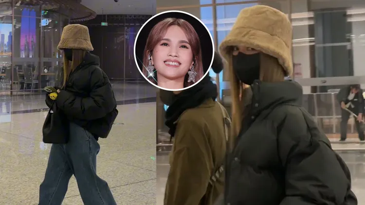 楊丞琳曾現身成都機場，全身上下包得密實，據悉就是去錄製四川衛視新年晚會節目。翻攝娛樂第一浪微博