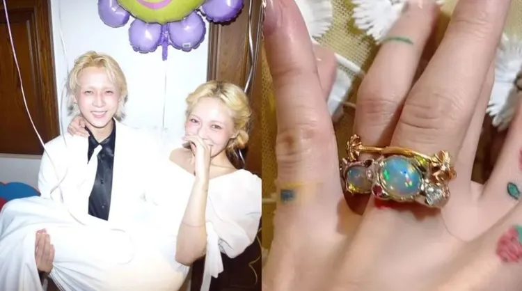 Dawn（左圖左）2022年2月以特製的綠色蛋白石婚戒，向泫雅求婚成功，最後戀情無疾而終。翻攝泫雅IG