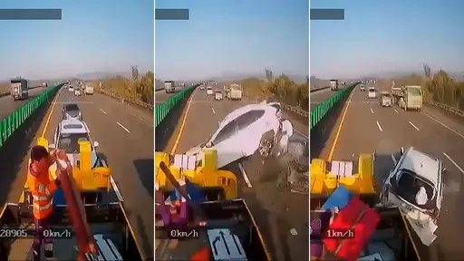 國道女駕駛「直撞內線工程車」 影片曝光!波及4車3人受傷