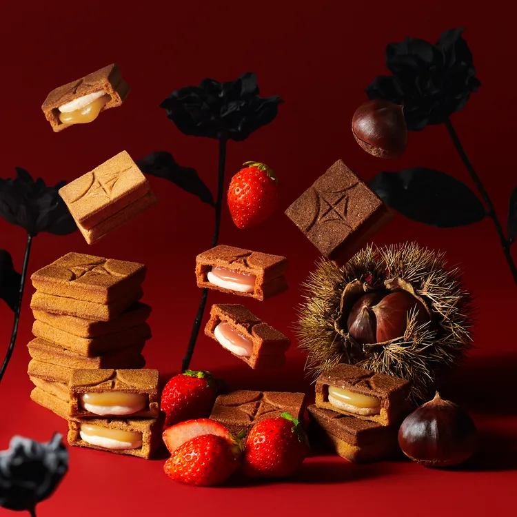 PRESS BUTTER SAND 龍年禮盒，內含經典原味焦糖奶油夾心餅乾(左)、草莓焦糖奶油夾心餅乾(中)、栗子焦糖奶油夾心餅乾(右)共12入，每盒售價1180元。業者提供