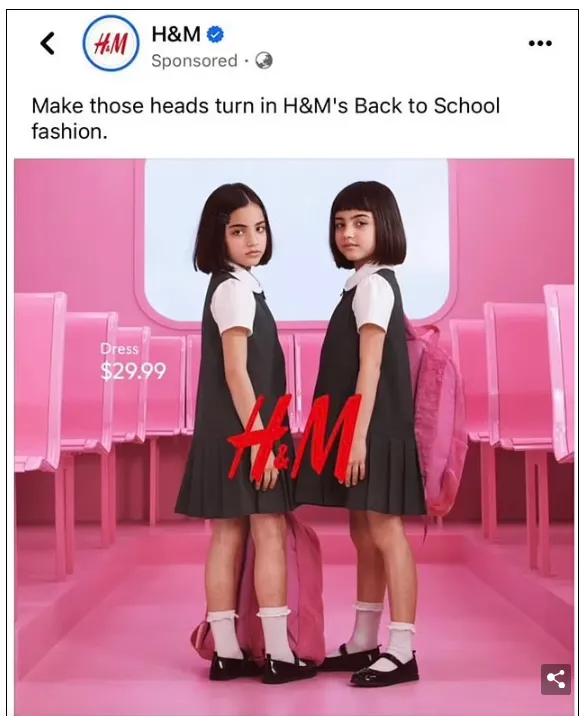 H&M在社群網站上傳廣告海報，並稱可吸引「回頭率」。翻攝新聞網站bandt.com.au