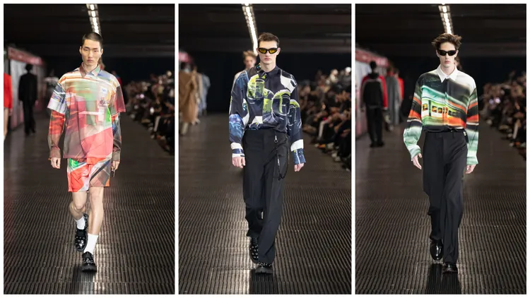 服裝上可見在高速度之下產生的晃動影像，以及象徵頭盔的圓形圖樣。品牌提供