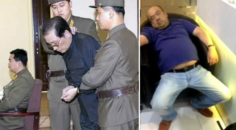 金正恩的姨丈張成澤（左圖低頭者）與大哥金正男（右圖）分被公開處決與暗殺。資料照片