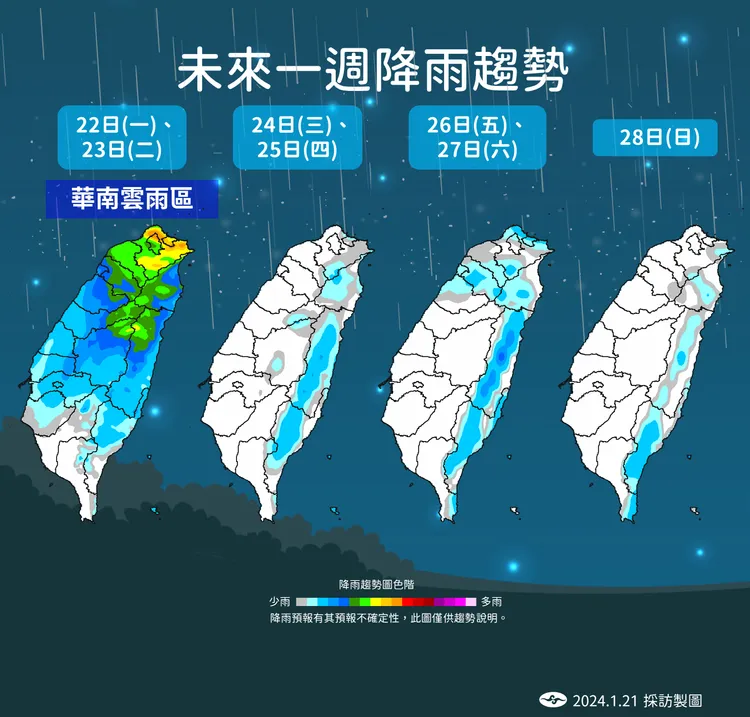 降雨趨勢。氣象署提供