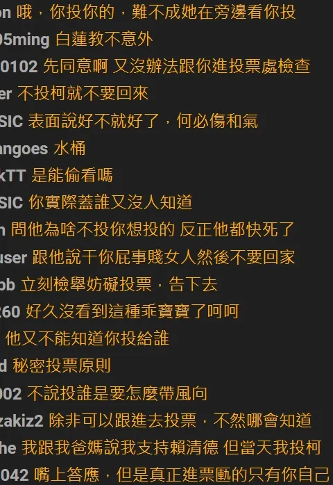 對於是否答應長輩要投票給誰？網友各有見解。翻攝自論壇PTT