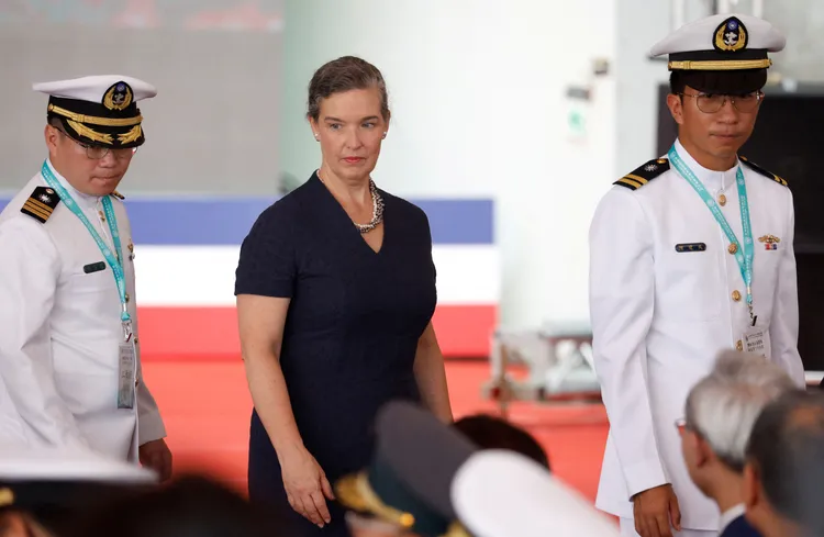 國造潛艦「海鯤號」去年9月28日在台船高雄廠區舉行命名暨下水典禮，美國在台協會（AIT）處長孫曉雅受邀觀禮。