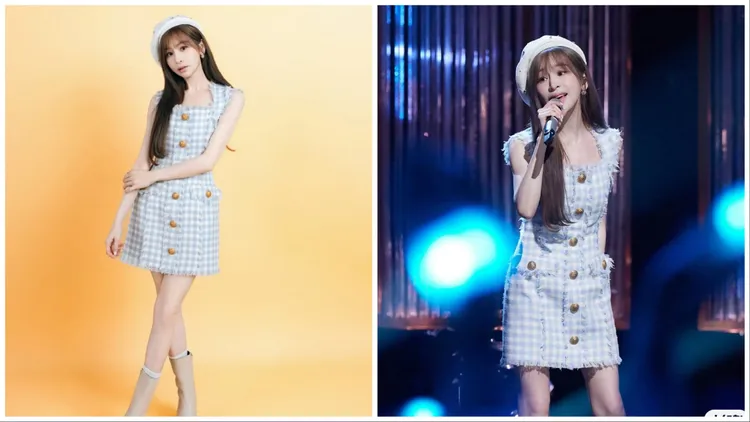 王心凌換上格紋洋裝搭配貝蕾帽超有少女感。翻攝明星穿搭分享小紅書