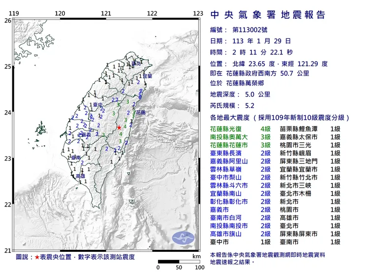 不到1分鐘連2震！翻攝氣象署