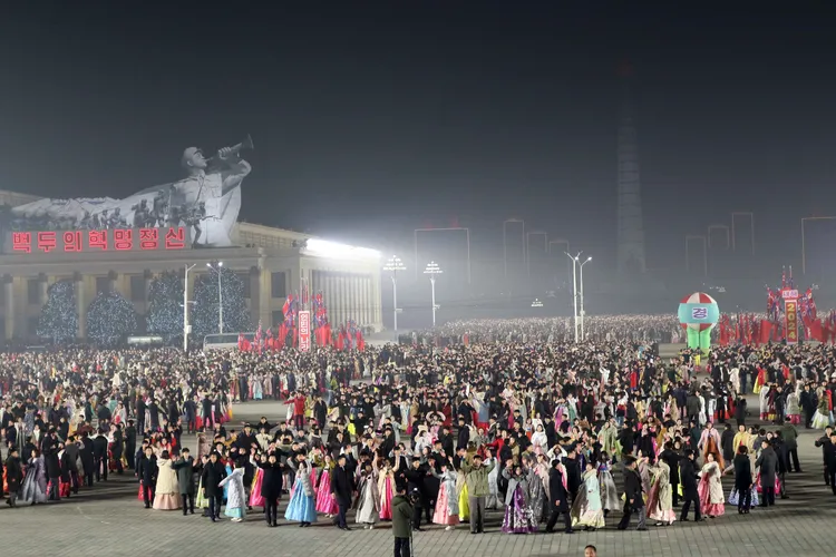 北韓跨年活動在可容納15萬人的五一體育場舉行。美聯社