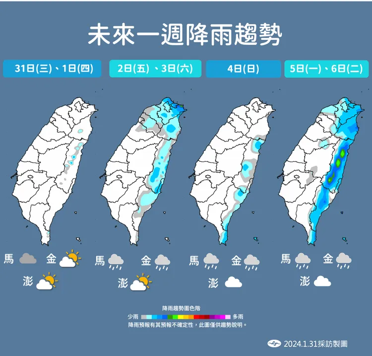 降雨趨勢。氣象署提供