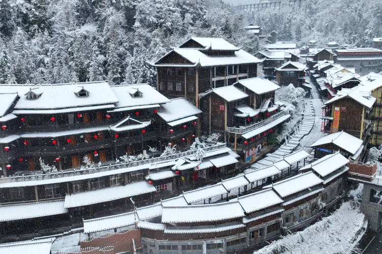 四川省重慶市酉陽土家族苗族自治縣酉州古城22日雪景。新華社