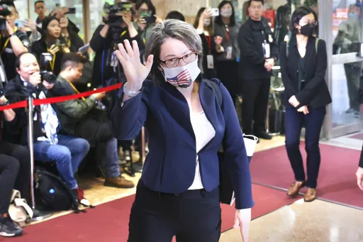 蕭美琴戴「戰貓口罩」現身!抵副手辯論會場 揮手曝心情