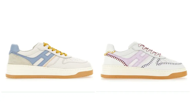 H630粉藍拼接休閒鞋（左）、丁香紫縫線拼接休閒鞋（右），各2萬1000元。品牌提供