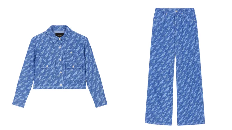 圖騰印花單寧襯衫（左）9990元、圖騰印花單寧寬褲（右）9190元。品牌提供