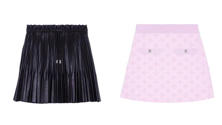 黑色百褶短裙（左）8290元、提花針織短裙（右）8290元。品牌提供