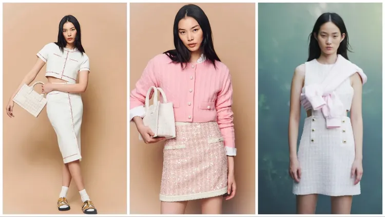 女裝以粉紅色調結合水鑽、亮片和蕾絲等元素。品牌提供