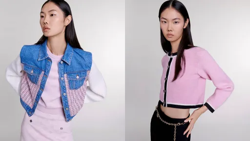 Maje根本時髦女孩的專屬衣櫃! 粉色毛呢拼接單寧甜又酷
