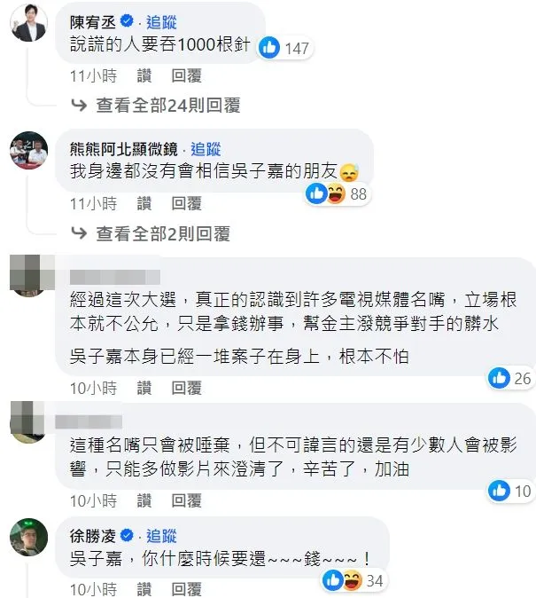 柯文哲支持者抨擊吳子嘉說謊、會被唾棄。翻攝自陳智菡臉書