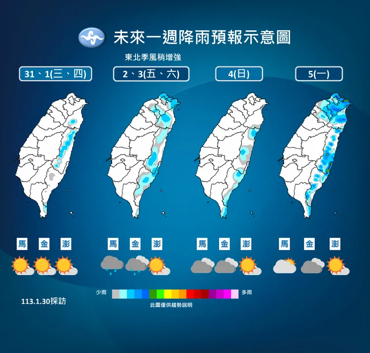 降雨趨勢。氣象署提供