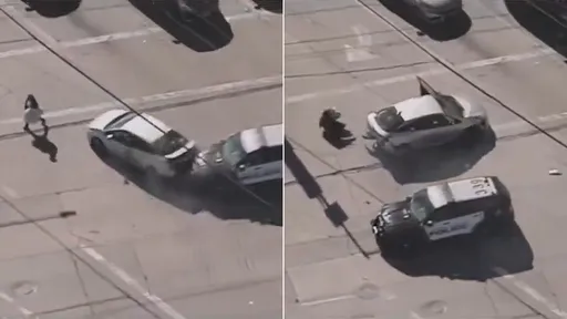 驚魂片｜警車追捕猛撞　贓車「被甩尾」掃飛無辜女路人