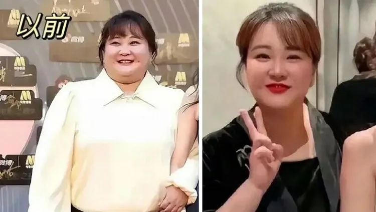 中國主持一姊賈玲，以前長相圓潤福態（左圖），如今激瘦50公斤（右圖）。翻攝Real皮皮王微博